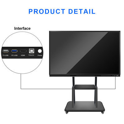 กระดานไวท์บอร์ดแบบโต้ตอบการศึกษาแบบตั้งพื้น LCD กระดานไวท์บอร์ดดิจิตอลอิเล็กทรอนิกส์ขนาด 55 นิ้ว